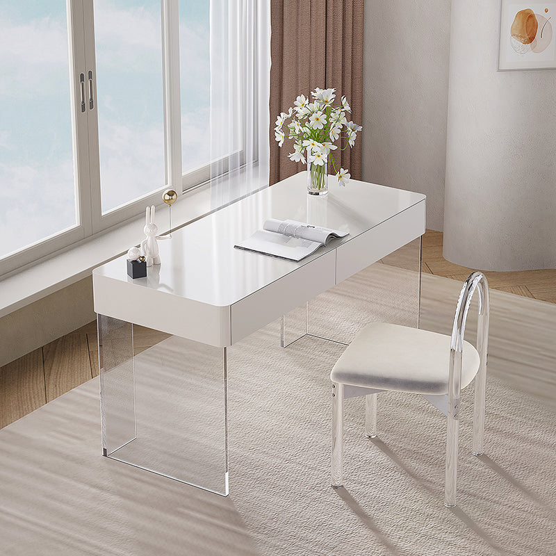 Contemporary Engineered Wood Writing Desk Acrylic Desk with 2 Drawers 31.5"L x 19.7"W x 29.5"H White Clearhalo 'furn' 'furn_office_desk' 'Furniture' 'Office Desks' 'Office Furniture' 'office_desk' 7456194