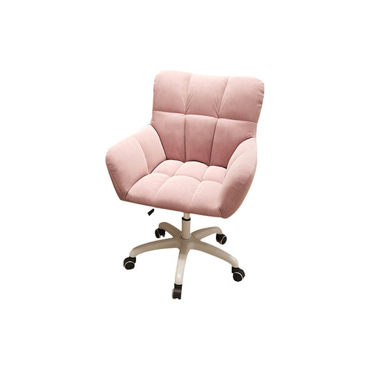 Modern Armless Office Chair No Distressing Ergonomic Slide Chair with Wheels Pink Velvet 1 Piece