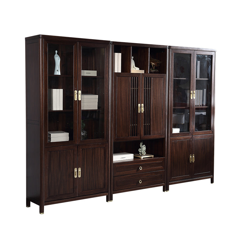 Closed Back Wood Bookshelf Contemporary Bookcase with Cabinets Clearhalo 'Bookcases' 'furn' 'furn_bookcases' 'Furniture' 'Office Furniture' 7456681