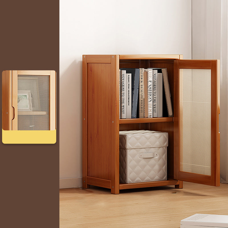 Contemporary Closed Back Bookcase Bamboo Vertical Bookshelf with Doors 16"L x 12"W x 28"H Mesh Clearhalo 'Bookcases' 'furn' 'furn_bookcases' 'Furniture' 'Office Furniture' 7456751