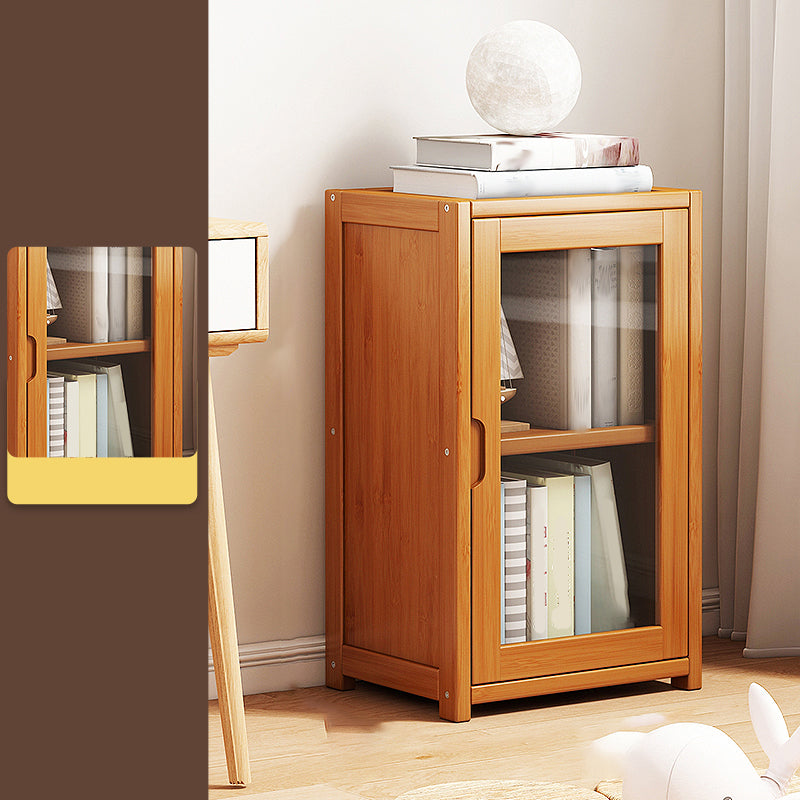 Contemporary Closed Back Bookcase Bamboo Vertical Bookshelf with Doors 16"L x 12"W x 28"H Plastic & Acrylic Clearhalo 'Bookcases' 'furn' 'furn_bookcases' 'Furniture' 'Office Furniture' 7456752
