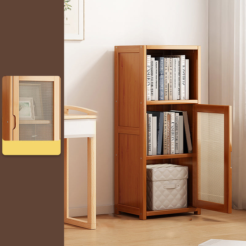 Contemporary Closed Back Bookcase Bamboo Vertical Bookshelf with Doors 16"L x 12"W x 39"H Mesh Clearhalo 'Bookcases' 'furn' 'furn_bookcases' 'Furniture' 'Office Furniture' 7456755