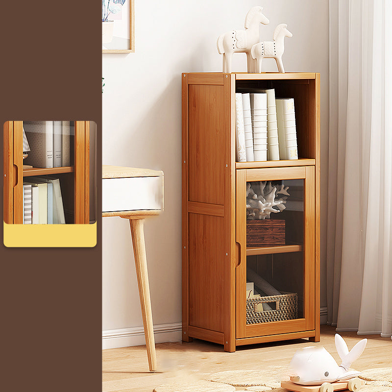 Contemporary Closed Back Bookcase Bamboo Vertical Bookshelf with Doors 16"L x 12"W x 39"H Plastic & Acrylic Clearhalo 'Bookcases' 'furn' 'furn_bookcases' 'Furniture' 'Office Furniture' 7456756