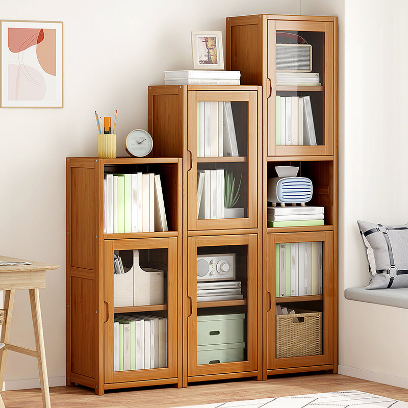 Contemporary Closed Back Bookcase Bamboo Vertical Bookshelf with Doors Clearhalo 'Bookcases' 'furn' 'furn_bookcases' 'Furniture' 'Office Furniture' 7456757