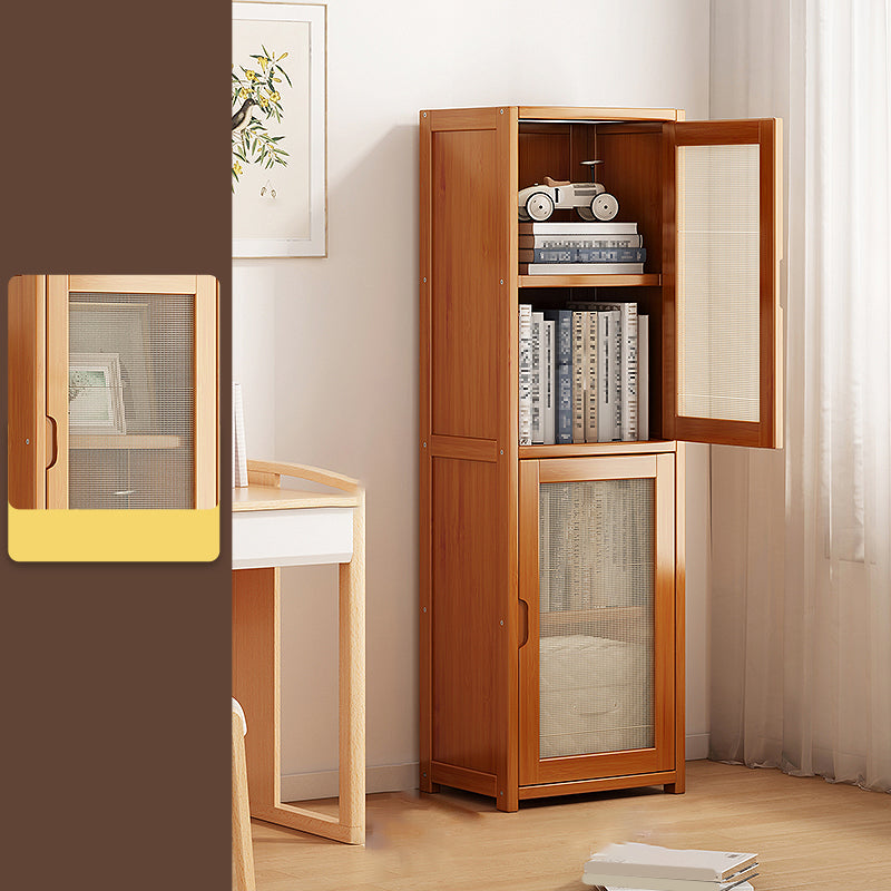 Contemporary Closed Back Bookcase Bamboo Vertical Bookshelf with Doors 16"L x 12"W x 53"H Mesh Clearhalo 'Bookcases' 'furn' 'furn_bookcases' 'Furniture' 'Office Furniture' 7456758
