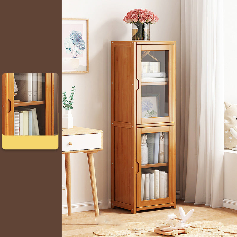 Contemporary Closed Back Bookcase Bamboo Vertical Bookshelf with Doors 16"L x 12"W x 53"H Plastic & Acrylic Clearhalo 'Bookcases' 'furn' 'furn_bookcases' 'Furniture' 'Office Furniture' 7456760