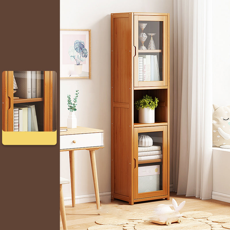 Contemporary Closed Back Bookcase Bamboo Vertical Bookshelf with Doors 16"L x 12"W x 65"H Plastic & Acrylic Clearhalo 'Bookcases' 'furn' 'furn_bookcases' 'Furniture' 'Office Furniture' 7456764