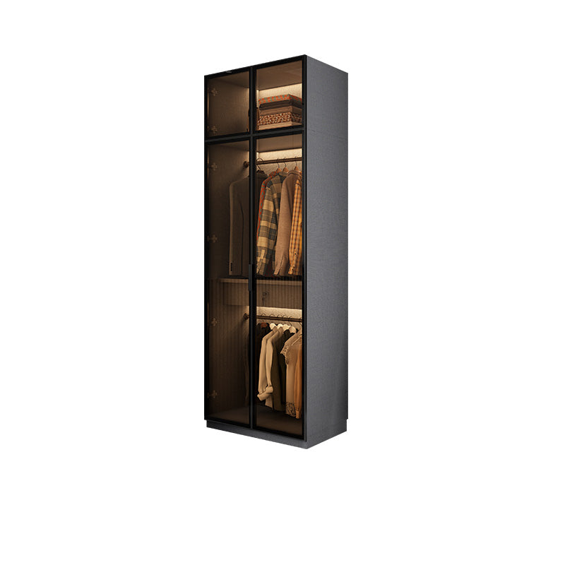 Bedroom Hinged Doors Storage Cabinet Glass Door Wardrobe with Garment Rod