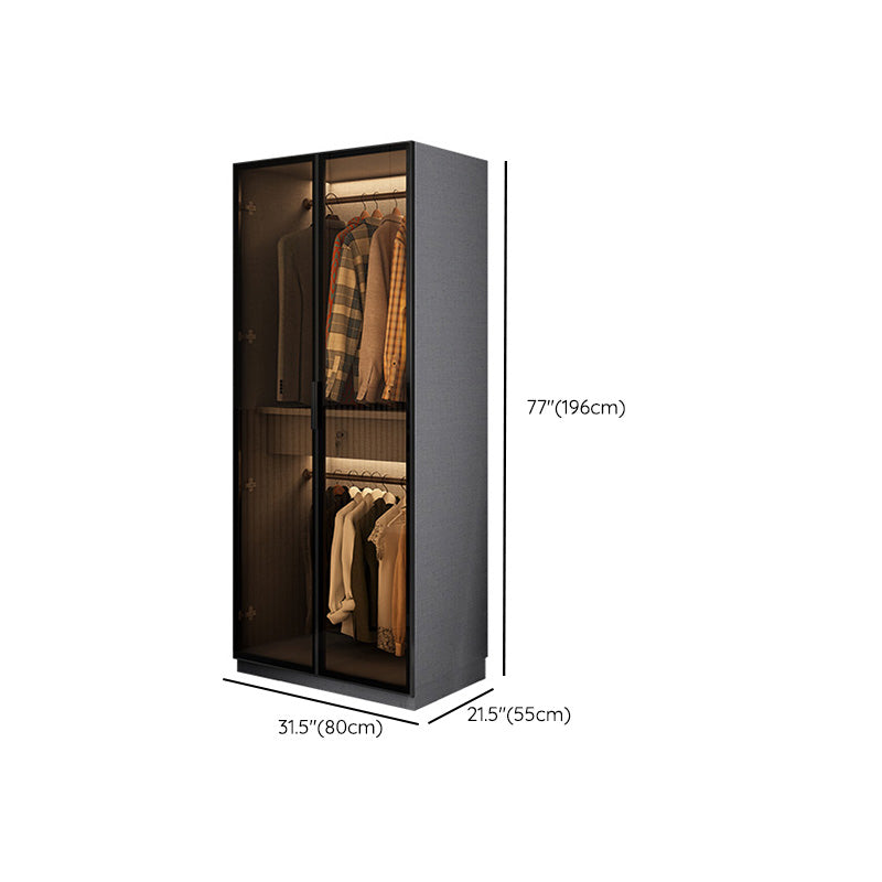 Bedroom Hinged Doors Storage Cabinet Glass Door Wardrobe with Garment Rod