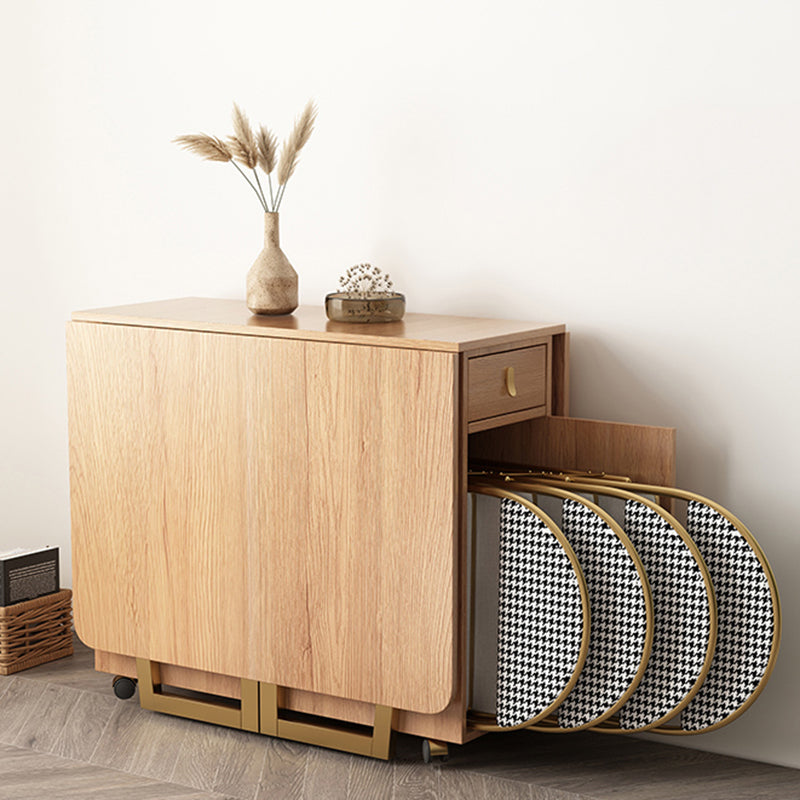 Mesa de comedor rectangular de madera natural, mesa plegable con base de almacenamiento