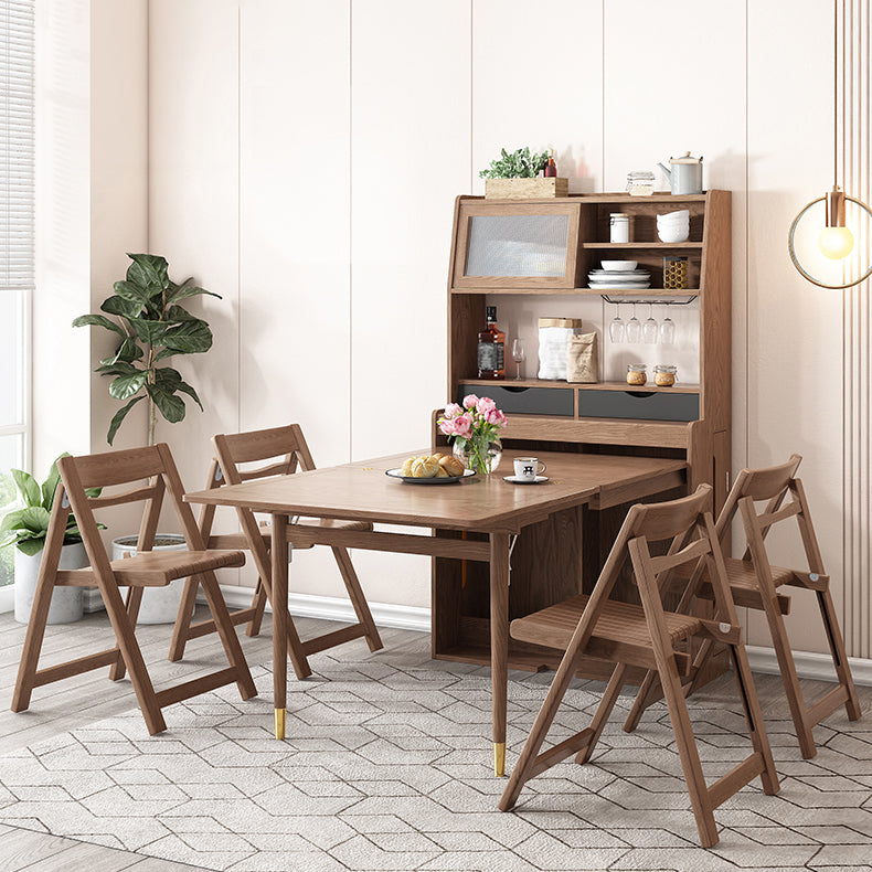 Mesa de comedor con estructura de madera maciza, mesa de comedor plegable rectangular con almacenamiento
