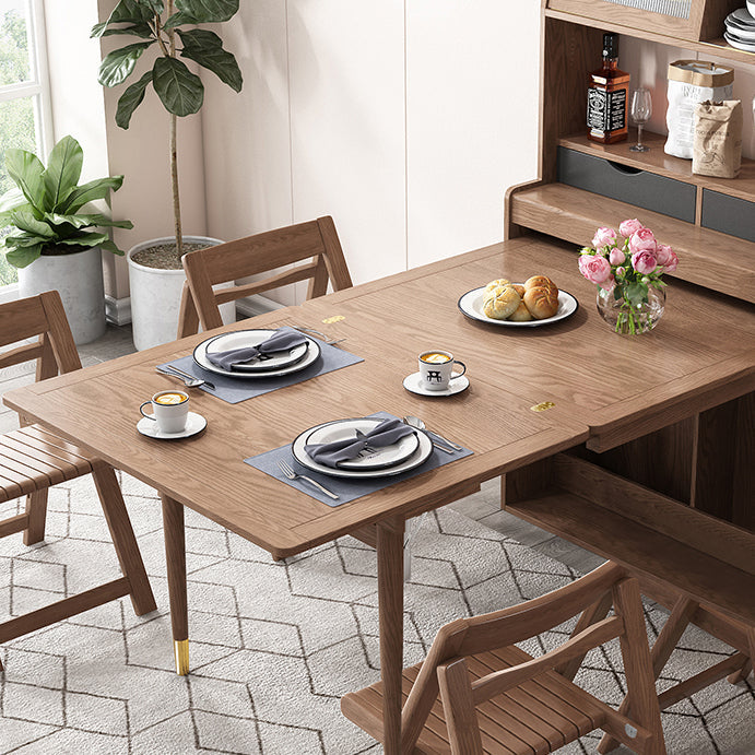 Mesa de comedor con estructura de madera maciza, mesa de comedor plegable rectangular con almacenamiento