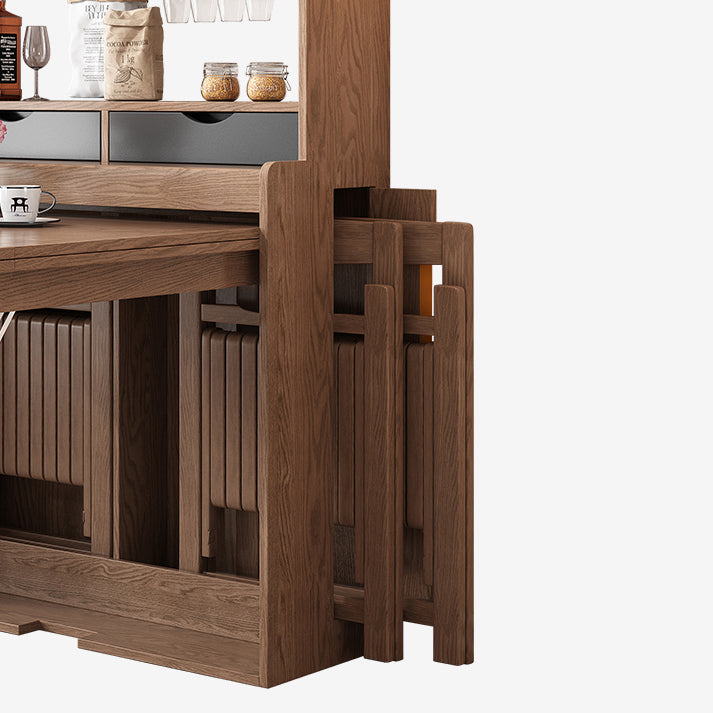Mesa de comedor con estructura de madera maciza, mesa de comedor plegable rectangular con almacenamiento