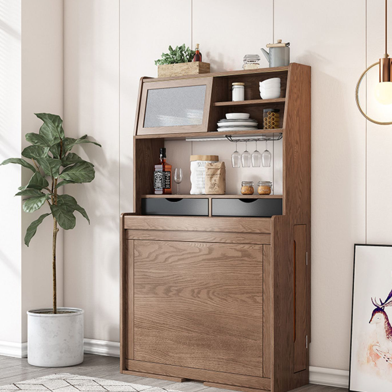 Mesa de comedor con estructura de madera maciza, mesa de comedor plegable rectangular con almacenamiento