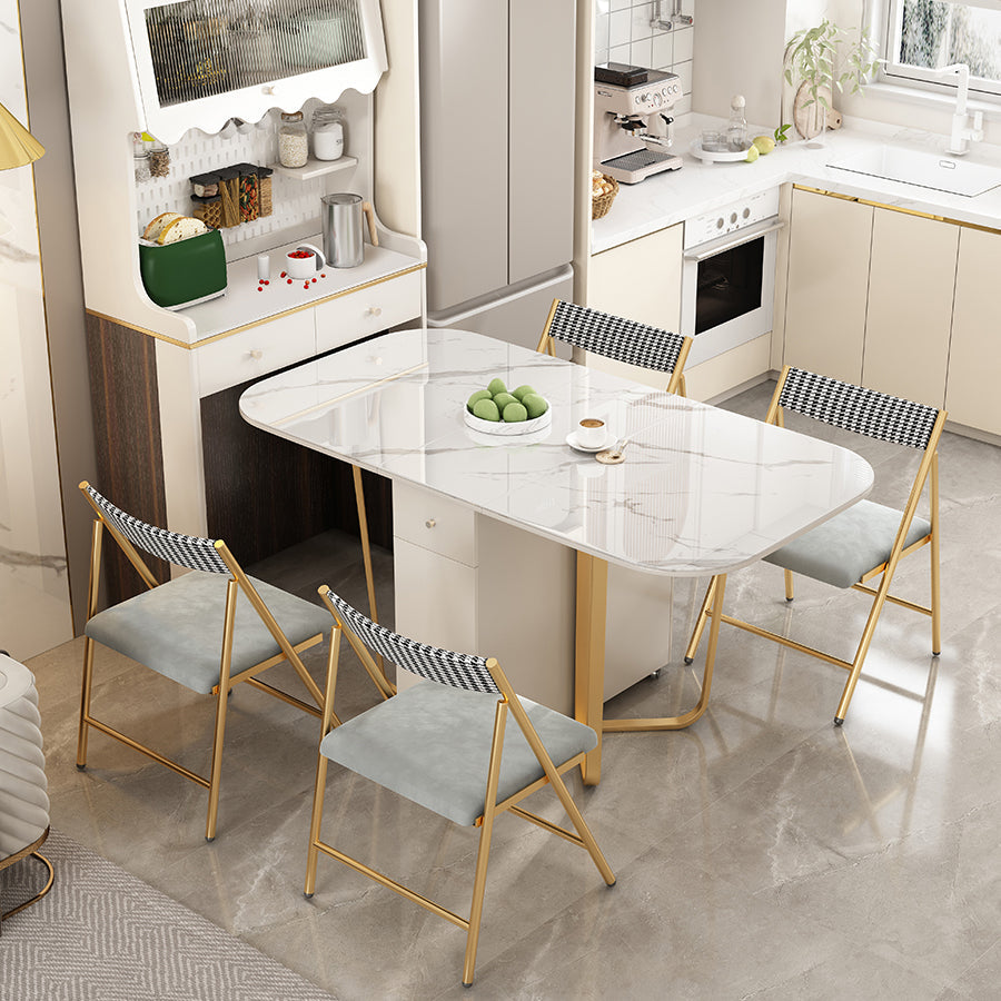 Folding Rectangle Dining Table Stone Top Dining Table with Storage Base Clearhalo 'Dining Tables & Seating' 'Dining Tables' 'dining_table' 'furn' 'furn_dining_table' 'Furniture' 'Kitchen & Dining Furniture' 7460683