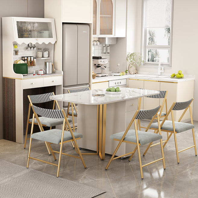 Folding Rectangle Dining Table Stone Top Dining Table with Storage Base Clearhalo 'Dining Tables & Seating' 'Dining Tables' 'dining_table' 'furn' 'furn_dining_table' 'Furniture' 'Kitchen & Dining Furniture' 7460686