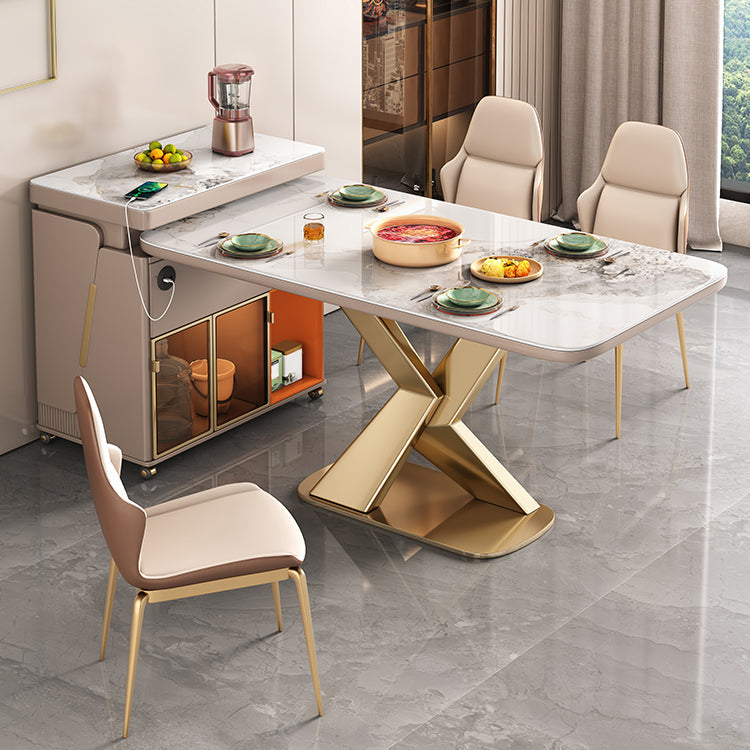 Table à manger de luxe traditionnelle, rectangulaire en pierre, Table fixe pour la maison