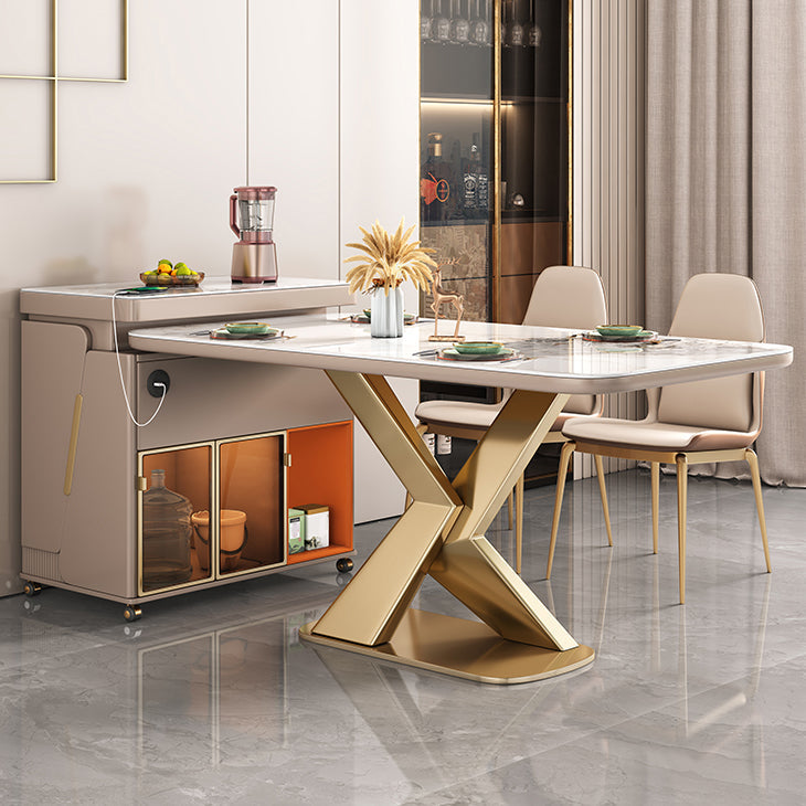 Table à manger de luxe traditionnelle, rectangulaire en pierre, Table fixe pour la maison