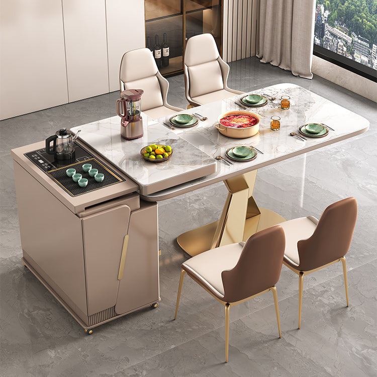 Table à manger de luxe traditionnelle, rectangulaire en pierre, Table fixe pour la maison