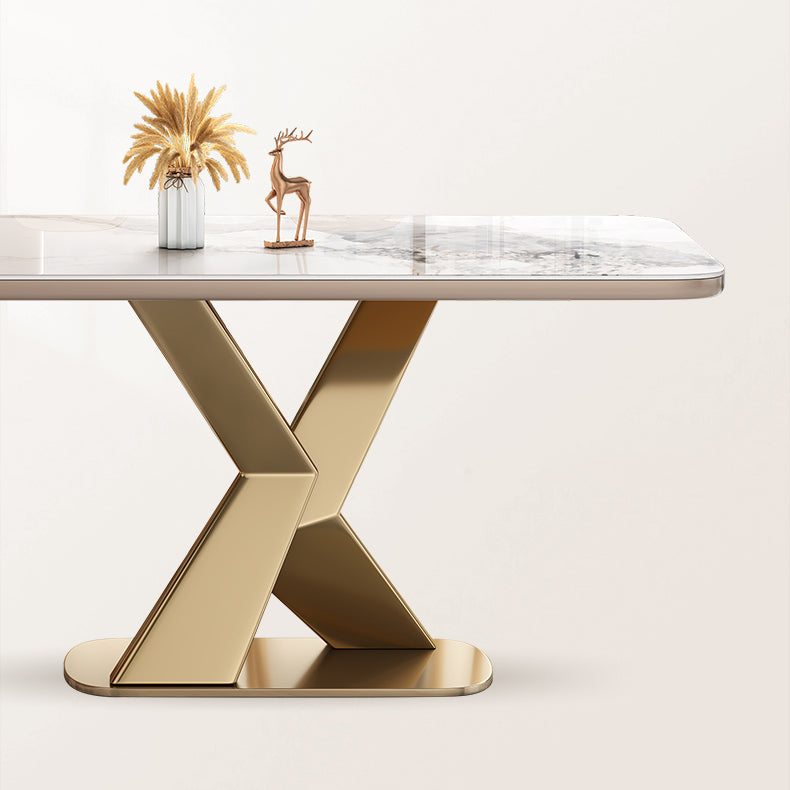 Table à manger de luxe traditionnelle, rectangulaire en pierre, Table fixe pour la maison