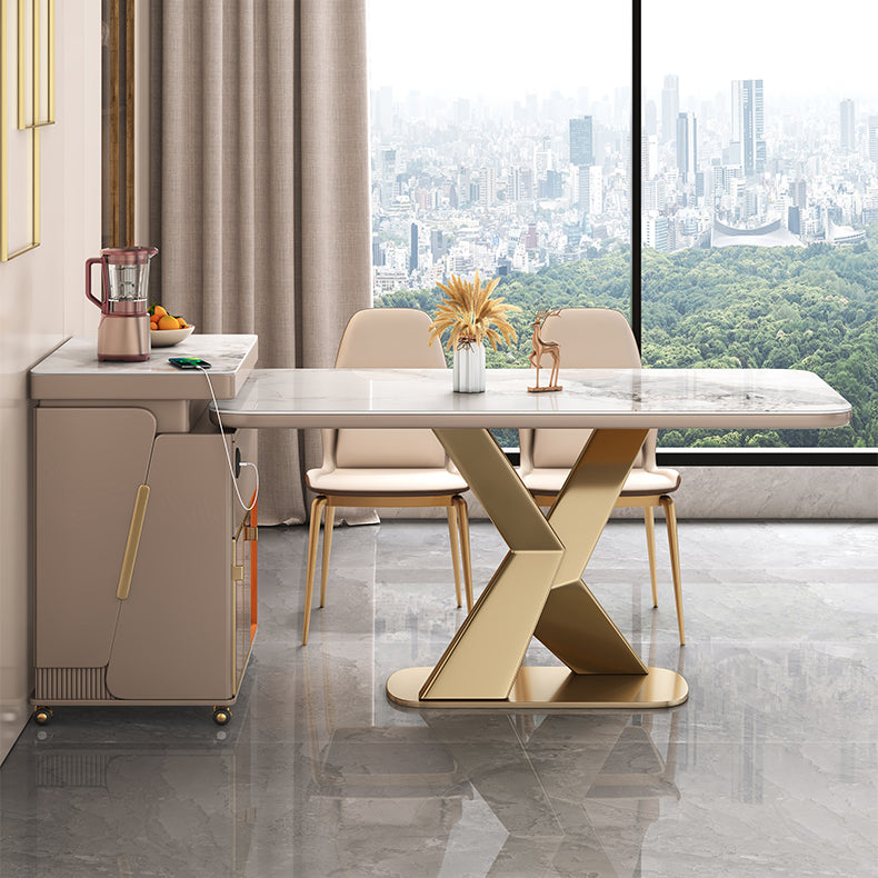 Table à manger de luxe traditionnelle, rectangulaire en pierre, Table fixe pour la maison