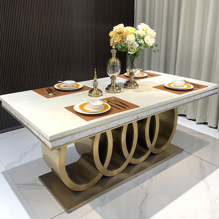 Traditional Luxury Dining Table Marble Rectangle Fixed Table for Home Gloss White Without Chairs Clearhalo 'Dining Tables & Seating' 'Dining Tables' 'dining_table' 'furn' 'furn_dining_table' 'Furniture' 'Kitchen & Dining Furniture' 7460708