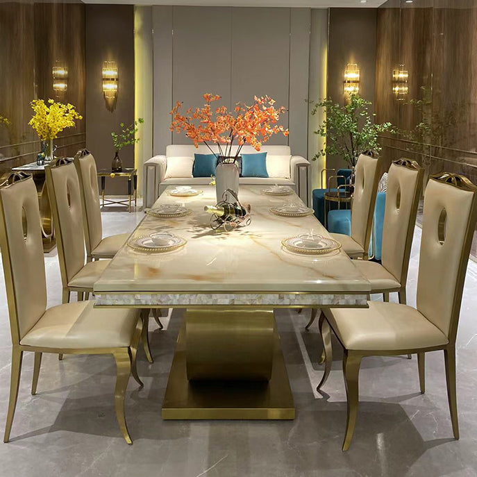 Traditional Luxury Dining Table Marble Rectangle Fixed Table for Home White Without Chairs Clearhalo 'Dining Tables & Seating' 'Dining Tables' 'dining_table' 'furn' 'furn_dining_table' 'Furniture' 'Kitchen & Dining Furniture' 7460710