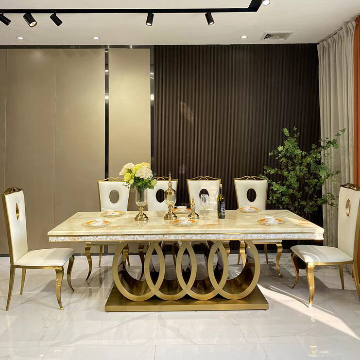 Traditional Luxury Dining Table Marble Rectangle Fixed Table for Home Clearhalo 'Dining Tables & Seating' 'Dining Tables' 'dining_table' 'furn' 'furn_dining_table' 'Furniture' 'Kitchen & Dining Furniture' 7460711
