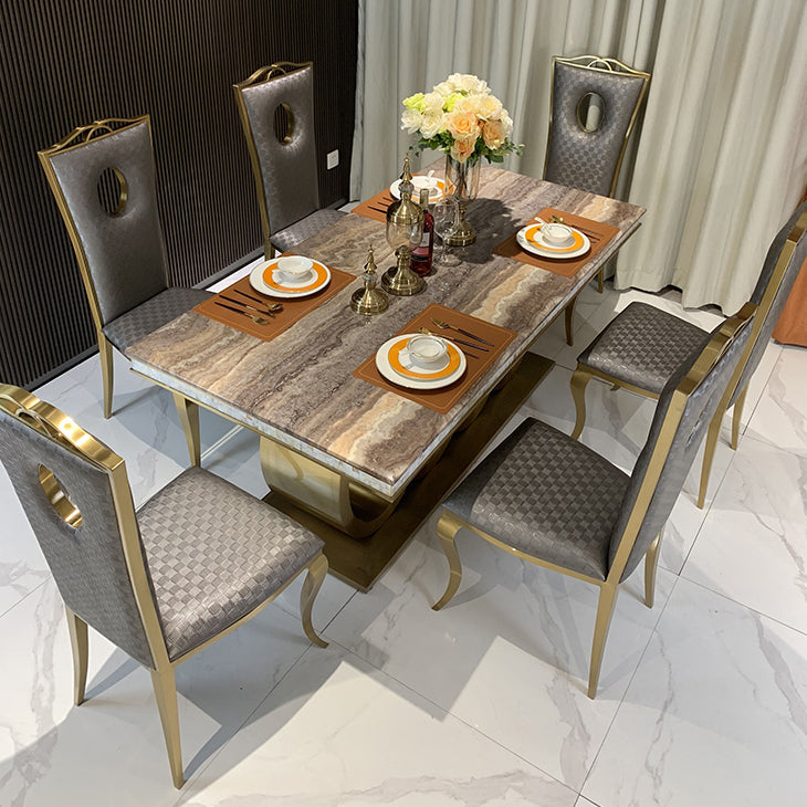 Traditional Luxury Dining Table Marble Rectangle Fixed Table for Home Clearhalo 'Dining Tables & Seating' 'Dining Tables' 'dining_table' 'furn' 'furn_dining_table' 'Furniture' 'Kitchen & Dining Furniture' 7460712