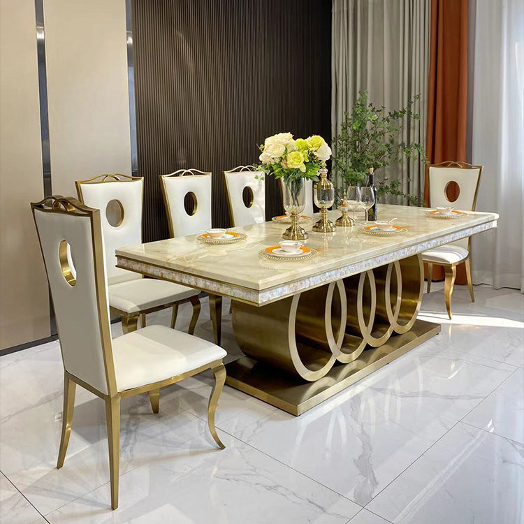 Traditional Luxury Dining Table Marble Rectangle Fixed Table for Home Clearhalo 'Dining Tables & Seating' 'Dining Tables' 'dining_table' 'furn' 'furn_dining_table' 'Furniture' 'Kitchen & Dining Furniture' 7460713