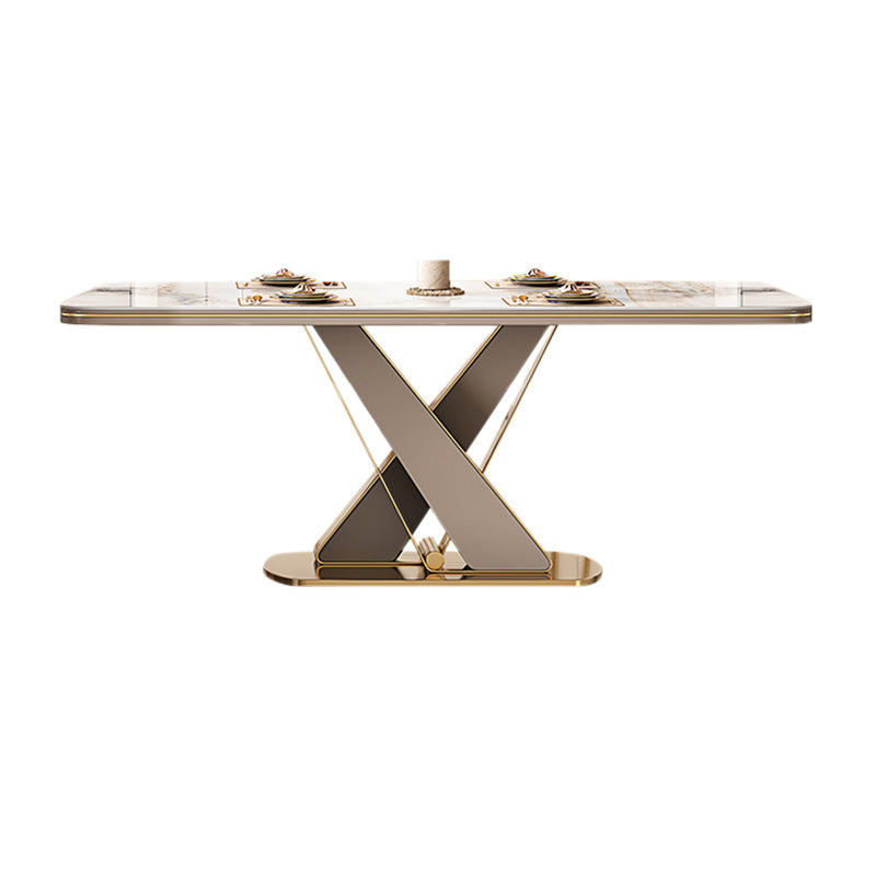 Traditional Luxury Dining Table Stone Rectangle Fixed Table with Pedestal Base Without Chairs Clearhalo 'Dining Tables & Seating' 'Dining Tables' 'dining_table' 'furn' 'furn_dining_table' 'Furniture' 'Kitchen & Dining Furniture' 7460723