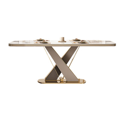 Traditional Luxury Dining Table Stone Rectangle Fixed Table with Pedestal Base Without Chairs Clearhalo 'Dining Tables & Seating' 'Dining Tables' 'dining_table' 'furn' 'furn_dining_table' 'Furniture' 'Kitchen & Dining Furniture' 7460723