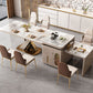 Traditional Luxury Dining Table Stone Rectangle Fixed Table with Pedestal Base Clearhalo 'Dining Tables & Seating' 'Dining Tables' 'dining_table' 'furn' 'furn_dining_table' 'Furniture' 'Kitchen & Dining Furniture' 7460727
