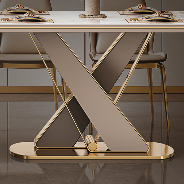 Traditional Luxury Dining Table Stone Rectangle Fixed Table with Pedestal Base Clearhalo 'Dining Tables & Seating' 'Dining Tables' 'dining_table' 'furn' 'furn_dining_table' 'Furniture' 'Kitchen & Dining Furniture' 7460729