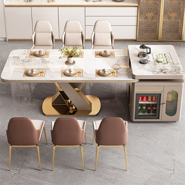 Traditional Luxury Dining Table Stone Rectangle Fixed Table with Pedestal Base Clearhalo 'Dining Tables & Seating' 'Dining Tables' 'dining_table' 'furn' 'furn_dining_table' 'Furniture' 'Kitchen & Dining Furniture' 7460730