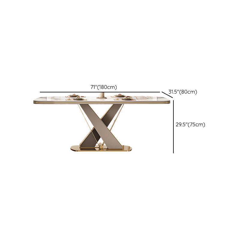 Traditional Luxury Dining Table Stone Rectangle Fixed Table with Pedestal Base Clearhalo 'Dining Tables & Seating' 'Dining Tables' 'dining_table' 'furn' 'furn_dining_table' 'Furniture' 'Kitchen & Dining Furniture' 7460733