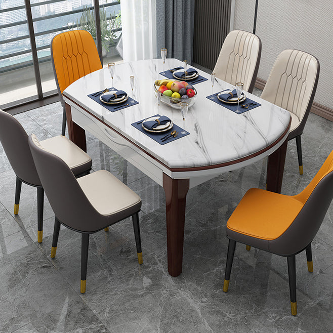 Simplicity Style Dining Site Table Faux Marble Furniture with Drop-Leaf Brown Without Chairs Clearhalo 'Dining Tables & Seating' 'Dining Tables' 'dining_table' 'furn' 'furn_dining_table' 'Furniture' 'Kitchen & Dining Furniture' 7460736