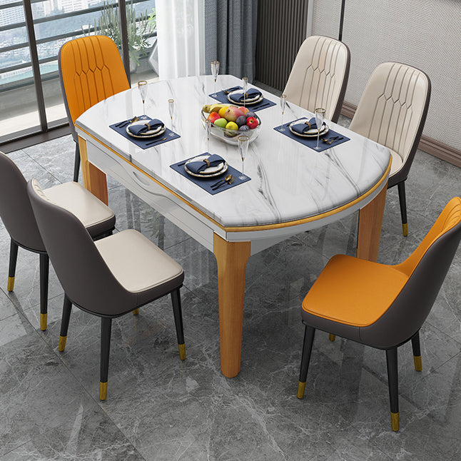 Simplicity Style Dining Site Table Faux Marble Furniture with Drop-Leaf Natural Without Chairs Clearhalo 'Dining Tables & Seating' 'Dining Tables' 'dining_table' 'furn' 'furn_dining_table' 'Furniture' 'Kitchen & Dining Furniture' 7460738