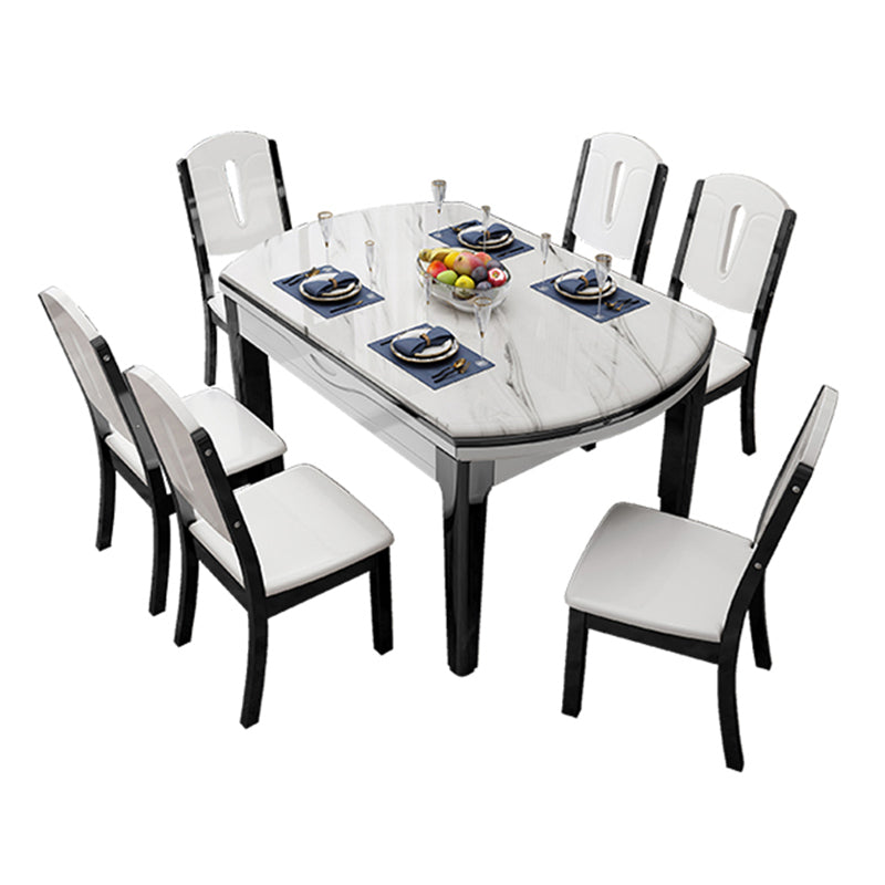 Simplicity Style Dining Site Table Faux Marble Furniture with Drop-Leaf Clearhalo 'Dining Tables & Seating' 'Dining Tables' 'dining_table' 'furn' 'furn_dining_table' 'Furniture' 'Kitchen & Dining Furniture' 7460740