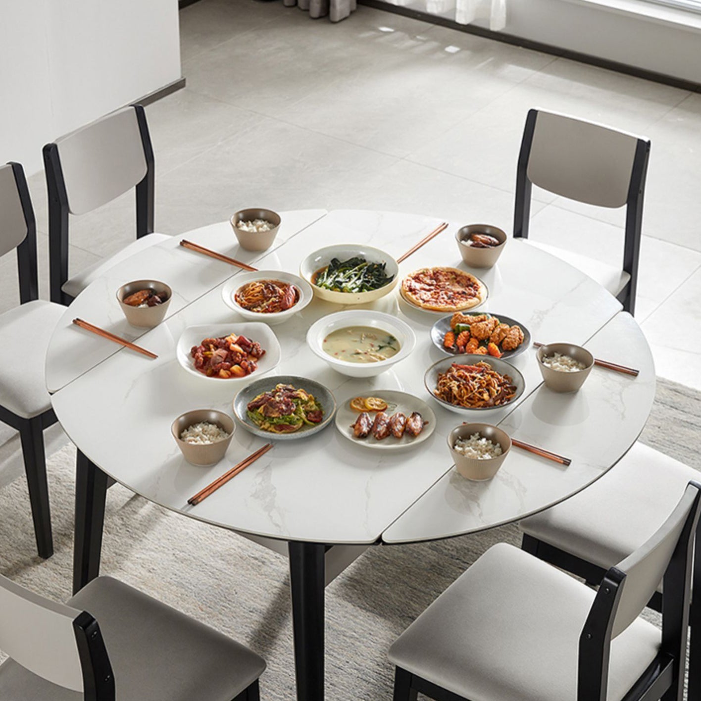 Stone Dining Table Round 4 Legs Dining Site Table, 51.18"x51.18"x29.9" Clearhalo 'Dining Tables & Seating' 'Dining Tables' 'dining_table' 'furn' 'furn_dining_table' 'Furniture' 'Kitchen & Dining Furniture' 7460820