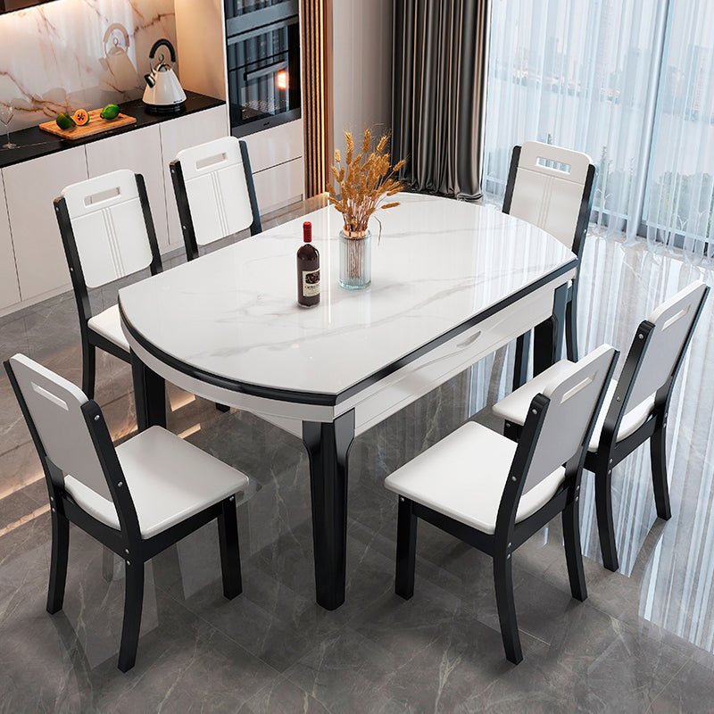 Round Drop-Leaf Dining Table Stone Dining Table with Solid Wood Legs Clearhalo 'Dining Tables & Seating' 'Dining Tables' 'dining_table' 'furn' 'furn_dining_table' 'Furniture' 'Kitchen & Dining Furniture' 7460825