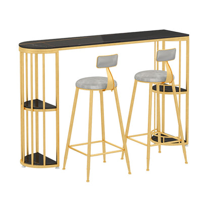 Barhocker-Tisch mit Steinplatte, Bar-Esstisch im glamourösen Stil mit Stauraum