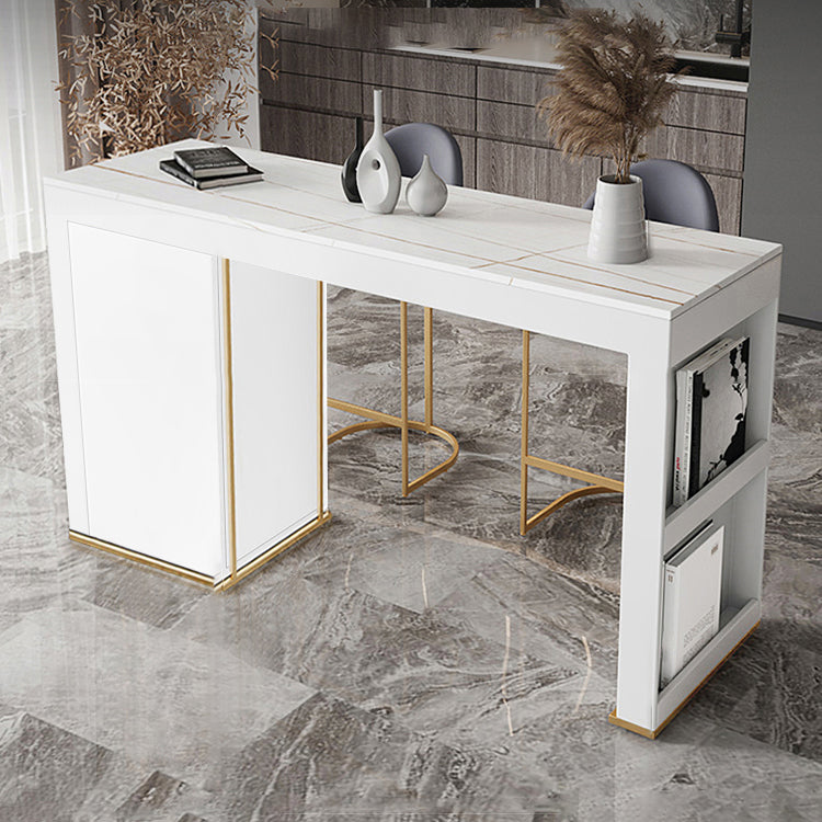Stone Top Bar Stool Table Glam Style Rectangle Pub Table with Storage Clearhalo 'Bar Furniture' 'Bar Tables' 'bar_tables' 'furn' 'furn_bar_tables' 'Furniture' 'Kitchen & Dining Furniture' 7460995