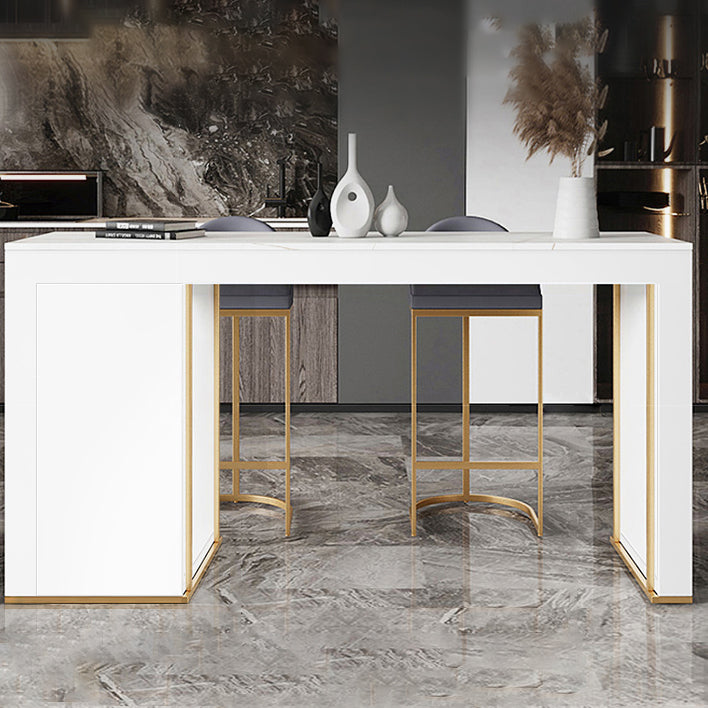 Stone Top Bar Stool Table Glam Style Rectangle Pub Table with Storage Clearhalo 'Bar Furniture' 'Bar Tables' 'bar_tables' 'furn' 'furn_bar_tables' 'Furniture' 'Kitchen & Dining Furniture' 7460996
