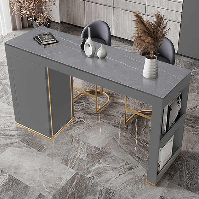 Stone Top Bar Stool Table Glam Style Rectangle Pub Table with Storage Clearhalo 'Bar Furniture' 'Bar Tables' 'bar_tables' 'furn' 'furn_bar_tables' 'Furniture' 'Kitchen & Dining Furniture' 7460997