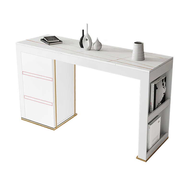 Stone Top Bar Stool Table Glam Style Rectangle Pub Table with Storage White-Gold Without Chairs Clearhalo 'Bar Furniture' 'Bar Tables' 'bar_tables' 'furn' 'furn_bar_tables' 'Furniture' 'Kitchen & Dining Furniture' 7460998