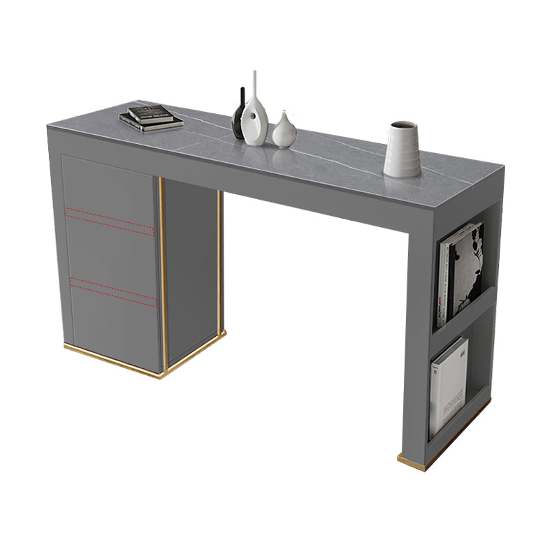 Stone Top Bar Stool Table Glam Style Rectangle Pub Table with Storage Grey Without Chairs Clearhalo 'Bar Furniture' 'Bar Tables' 'bar_tables' 'furn' 'furn_bar_tables' 'Furniture' 'Kitchen & Dining Furniture' 7460999
