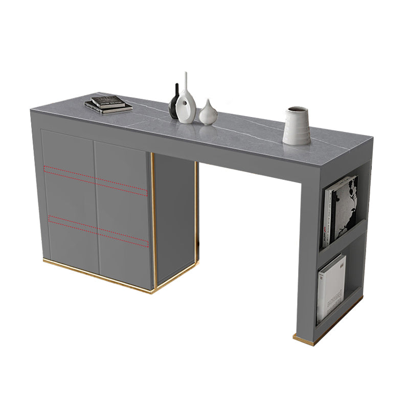 Stone Top Bar Stool Table Glam Style Rectangle Pub Table with Storage Grey Without Chairs Clearhalo 'Bar Furniture' 'Bar Tables' 'bar_tables' 'furn' 'furn_bar_tables' 'Furniture' 'Kitchen & Dining Furniture' 7461001