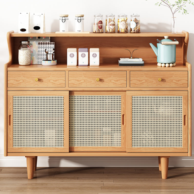 Modern Buffet Table Pine Sideboard Table with Doors for Dining Room Wicker & Rattan Clearhalo 'buffet_sideboard' 'Buffets & Sideboards' 'furn' 'furn_buffet_sideboard' 'Furniture' 'Kitchen & Dining Furniture' 7461091