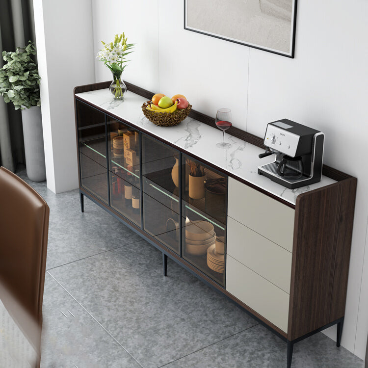 Contemporary Sideboard Stone Sideboard Cabinet with Lights for Kitchen Clearhalo 'buffet_sideboard' 'Buffets & Sideboards' 'furn' 'furn_buffet_sideboard' 'Furniture' 'Kitchen & Dining Furniture' 7461200